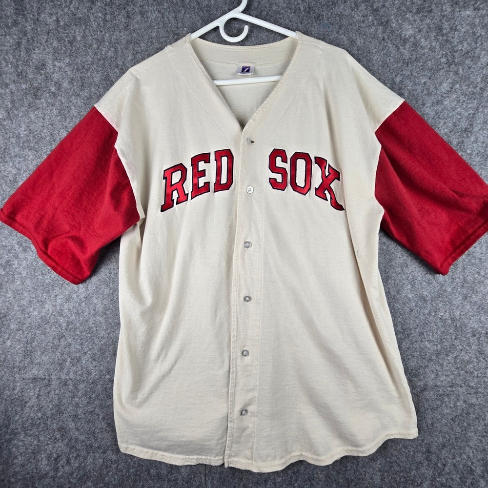Logo 7 Red Sox Jersey Mens XL Cream Red Relaxed Fit Vintage 90s Cotton USA
